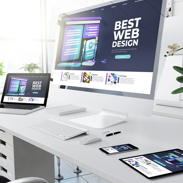 office responsive devices design website 3d rendering